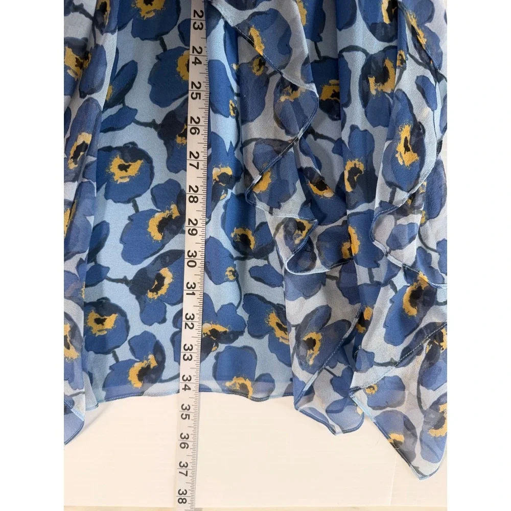 Carolina Herrera Floral Silk Chiffon Ruffle A-Line Mini Dress Blue Print Size 10 - Picture 15 of 15